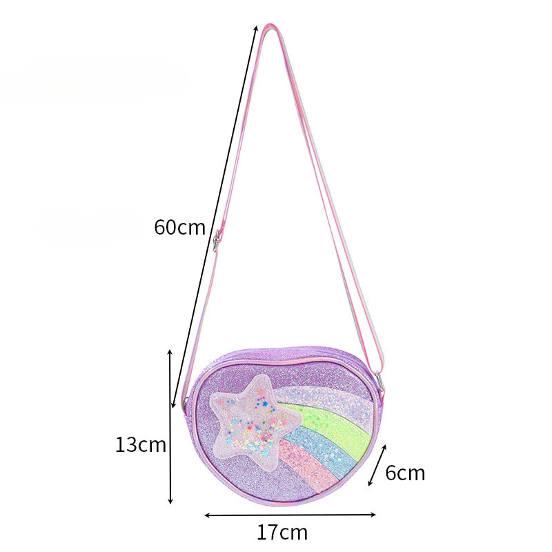Rainbow Heart Kids Crossbody Bag – Cute Cartoon Coin Purse with Colorful Straps for Baby Girls