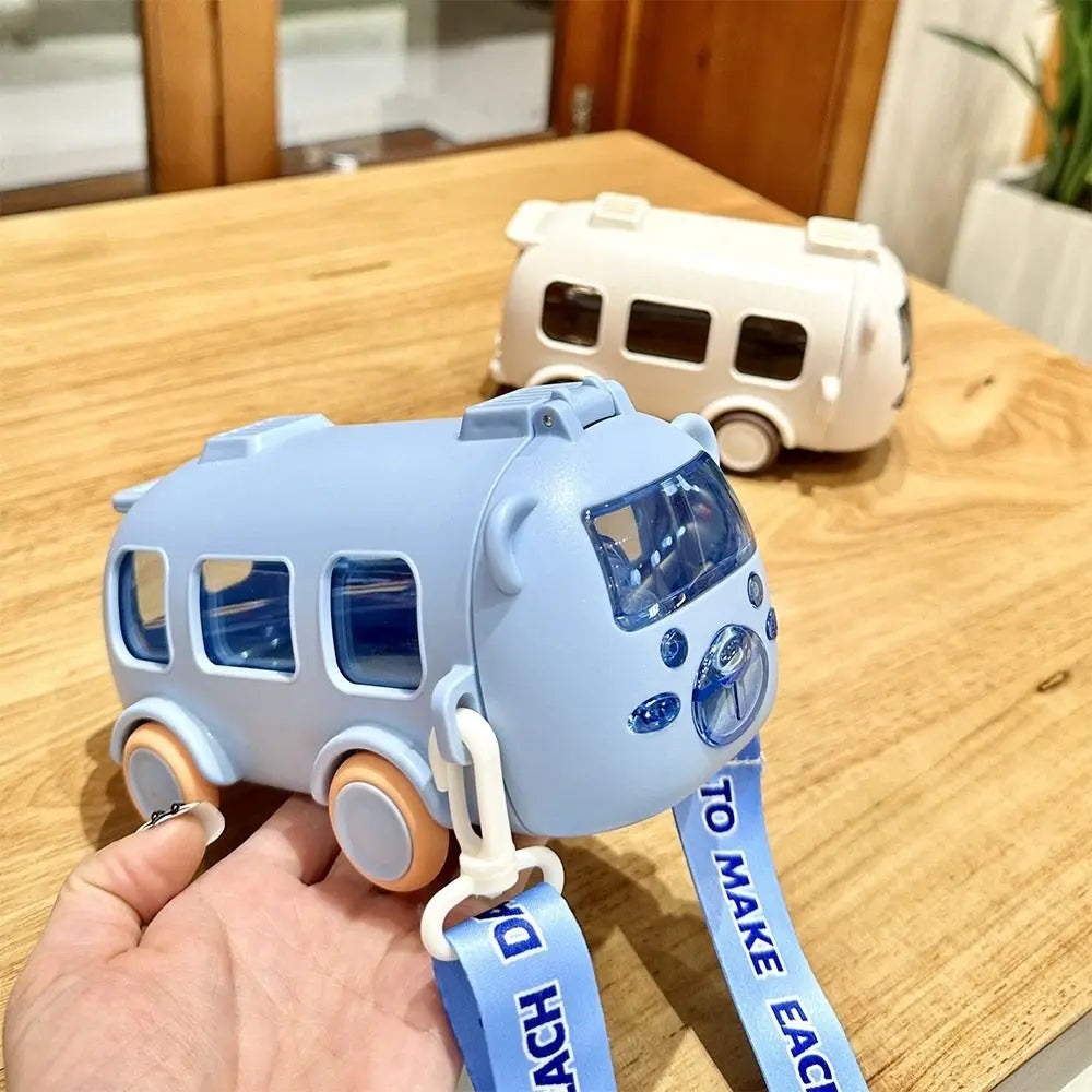 "Cartoon Bus Straw Cup – Large Capacity Kids Water Bottle with Bounce Straw"