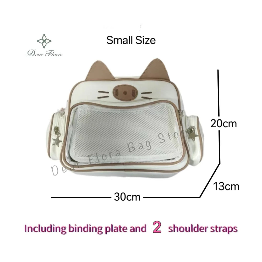 Korean Kawaii Cat  Bag – Cute PU Shoulder Bag with Transparent Pocket.