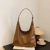 Women'S Large Vintage Tote - Solid Texture, Leather Effect Texture Versatile Tote Bag.