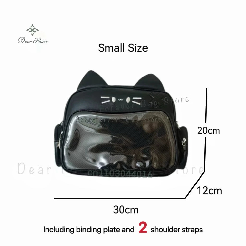 Korean Kawaii Cat  Bag – Cute PU Shoulder Bag with Transparent Pocket.