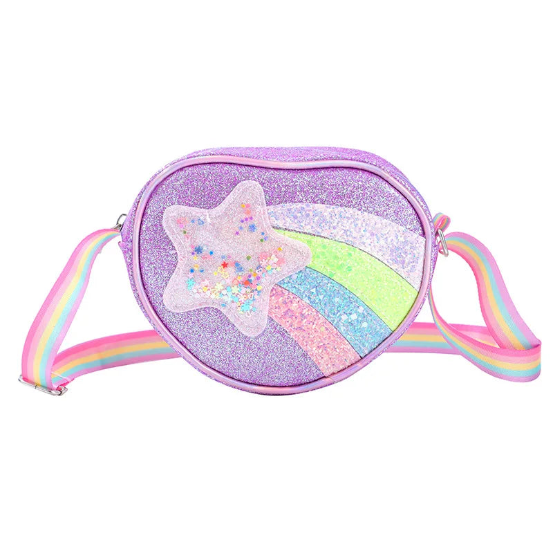 Rainbow Heart Kids Crossbody Bag – Cute Cartoon Coin Purse with Colorful Straps for Baby Girls