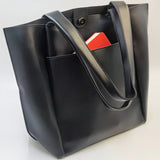 Women’s Soft Leather Tote Bag – Large Capacity Casual Shopper Handbag with Outer Pocket