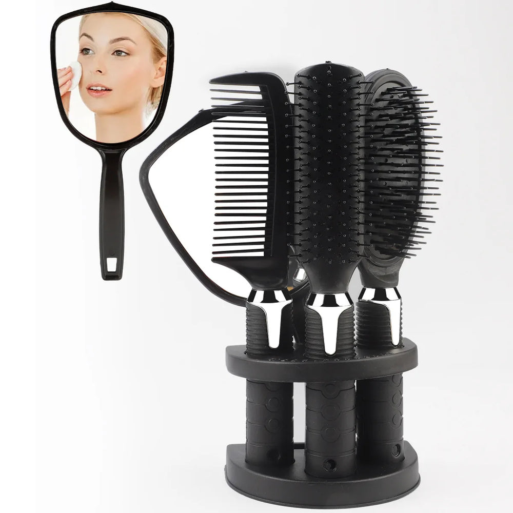 4-Pack Hair Comb & Brush Set with Mirror – Professional Styling & Massage Tool Kit