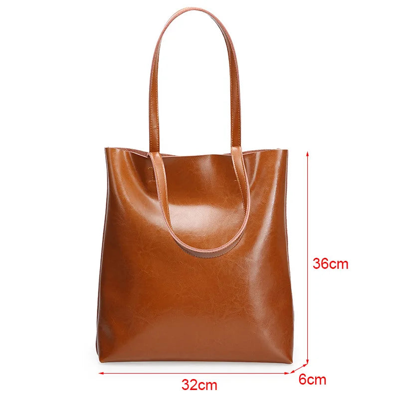 Women’s Genuine Cow Leather Tote – Large Vintage Handbag for Office & Daily Use