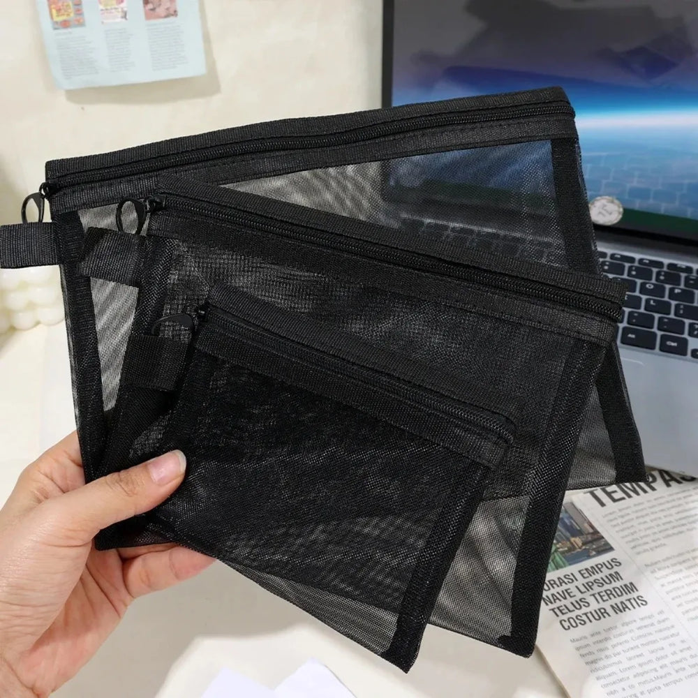 3-Size Nylon Mesh Makeup Bags – Waterproof Toiletry & Brush Organizer Pouches for Women