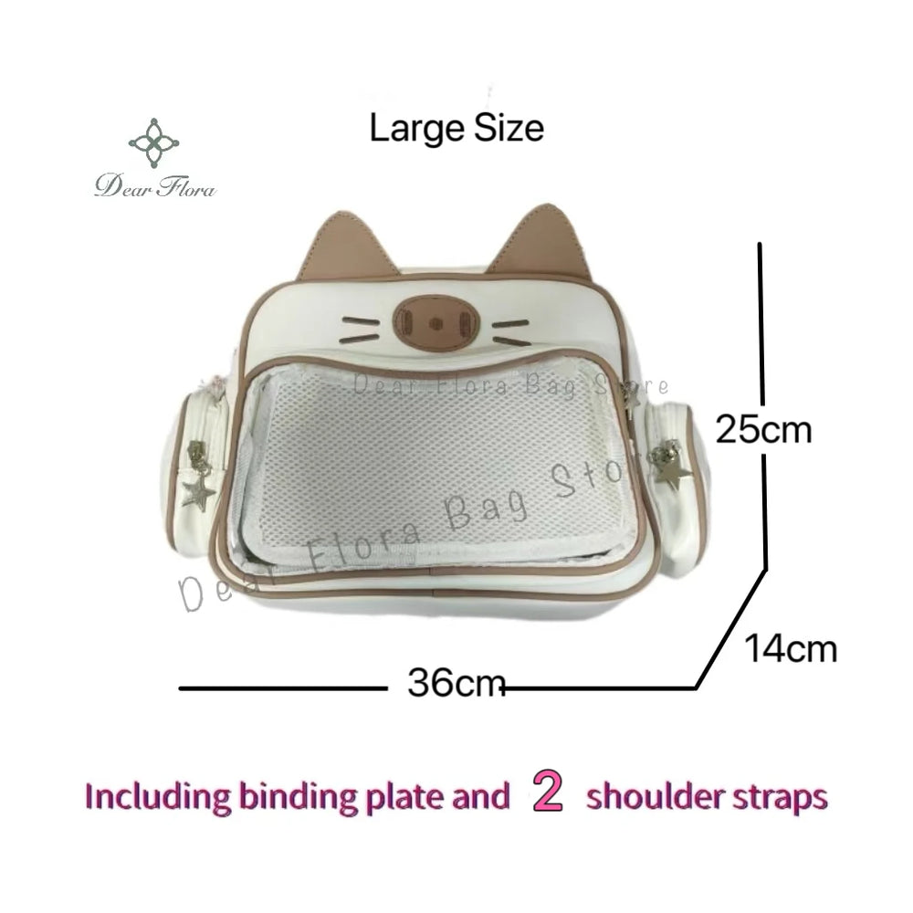 Korean Kawaii Cat  Bag – Cute PU Shoulder Bag with Transparent Pocket.