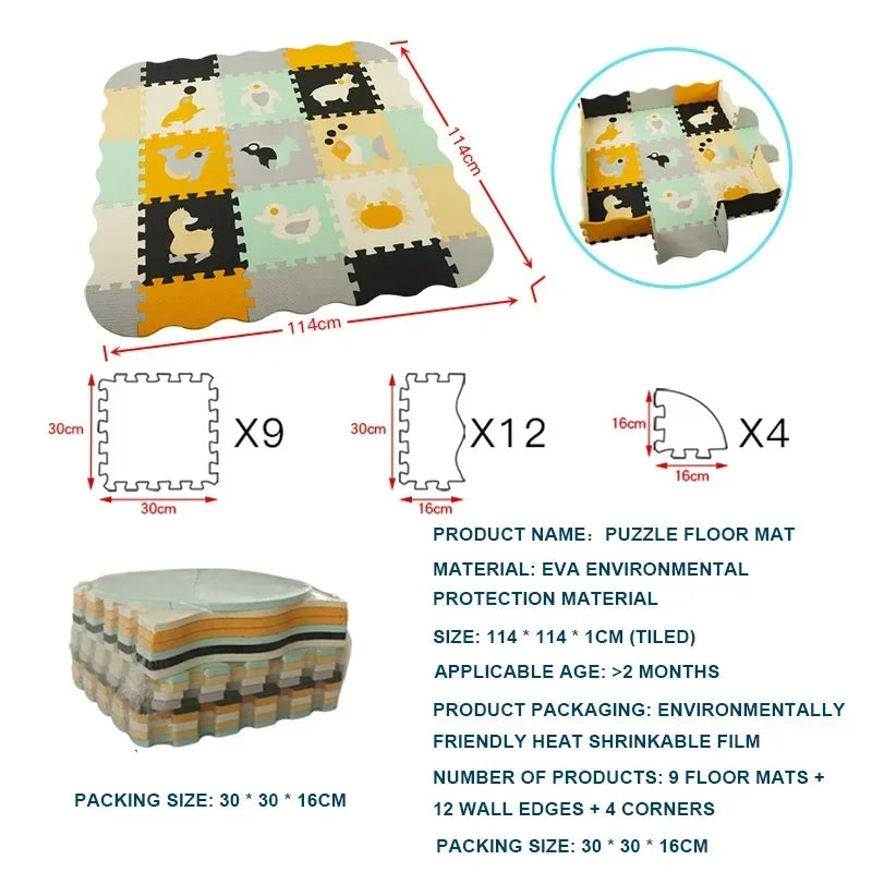 EVA Foam Baby Play Mat with Fence – Thick Puzzle Floor Mat for Kids & Toddlers