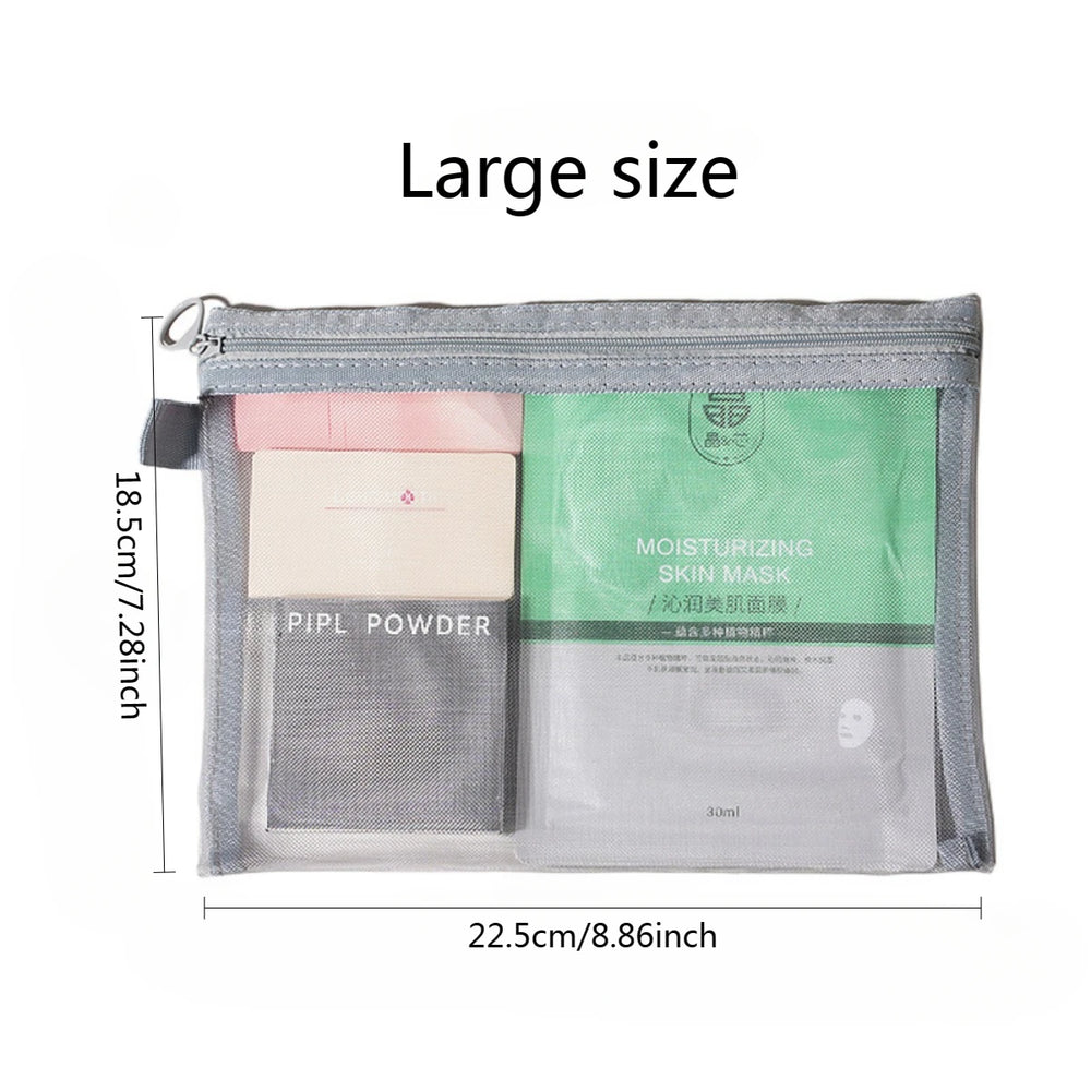 3-Size Nylon Mesh Makeup Bags – Waterproof Toiletry & Brush Organizer Pouches for Women