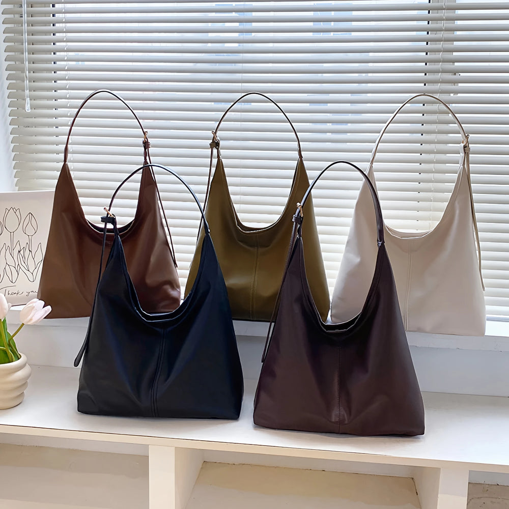 Women'S Large Vintage Tote - Solid Texture, Leather Effect Texture Versatile Tote Bag.