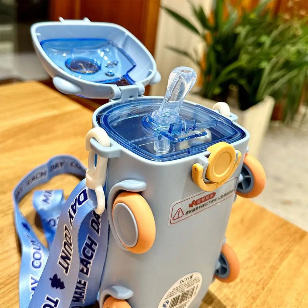 "Cartoon Bus Straw Cup – Large Capacity Kids Water Bottle with Bounce Straw"