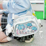 Korean Kawaii Cat  Bag – Cute PU Shoulder Bag with Transparent Pocket.