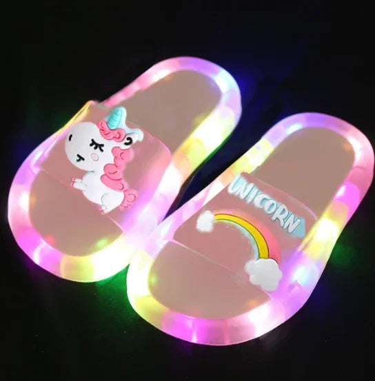 "Kids Unicorn Cartoon Slippers – Cute Light-Up Shoes for Boys & Girls"
