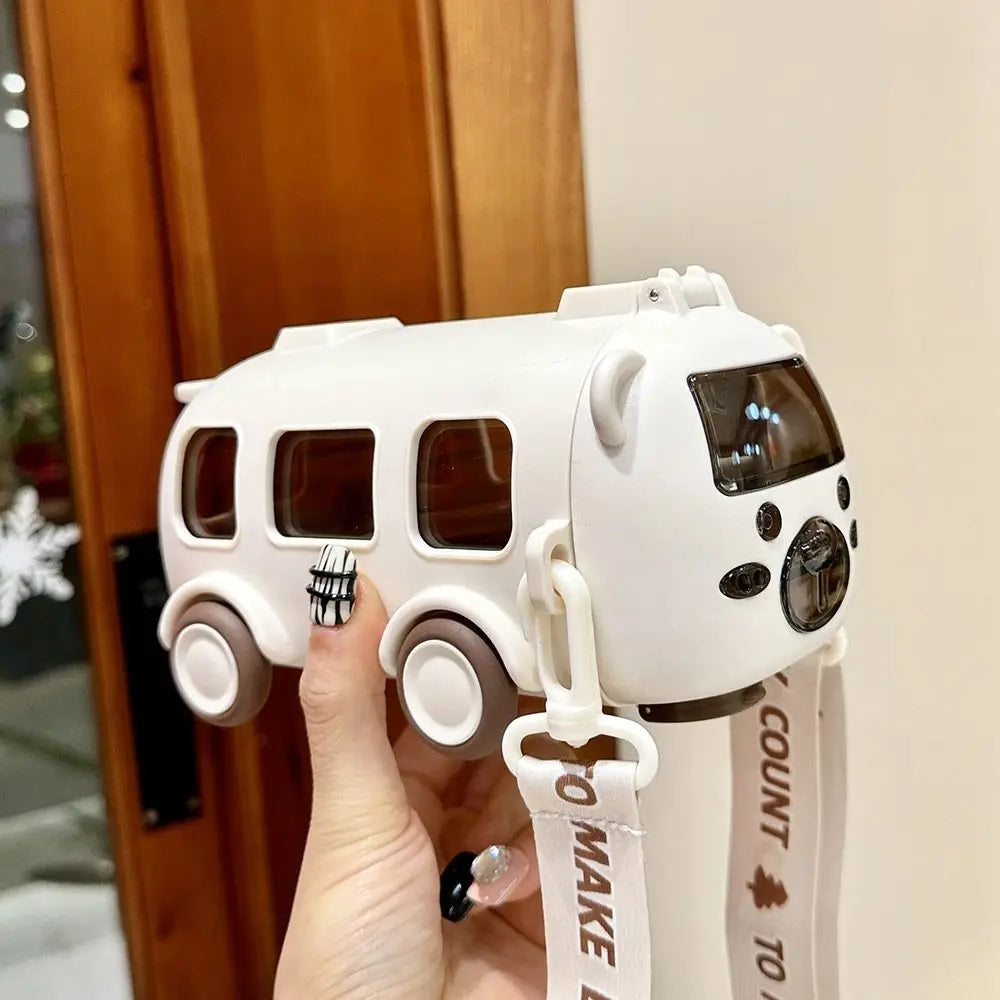 "Cartoon Bus Straw Cup – Large Capacity Kids Water Bottle with Bounce Straw"