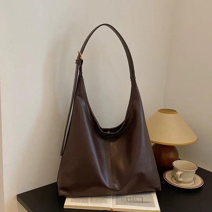 Women'S Large Vintage Tote - Solid Texture, Leather Effect Texture Versatile Tote Bag.