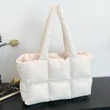 Women’s Puffer Shoulder Bag – Solid Color Quilted Cloud Tote, Large Capacity Soft Commuting Handbag
