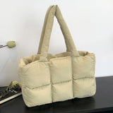 Women’s Puffer Shoulder Bag – Solid Color Quilted Cloud Tote, Large Capacity Soft Commuting Handbag