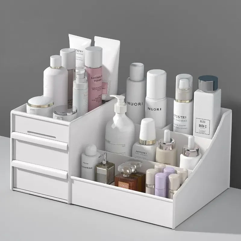 White Plastic Makeup Organizer – Drawer Storage Box for Cosmetics & Skincare