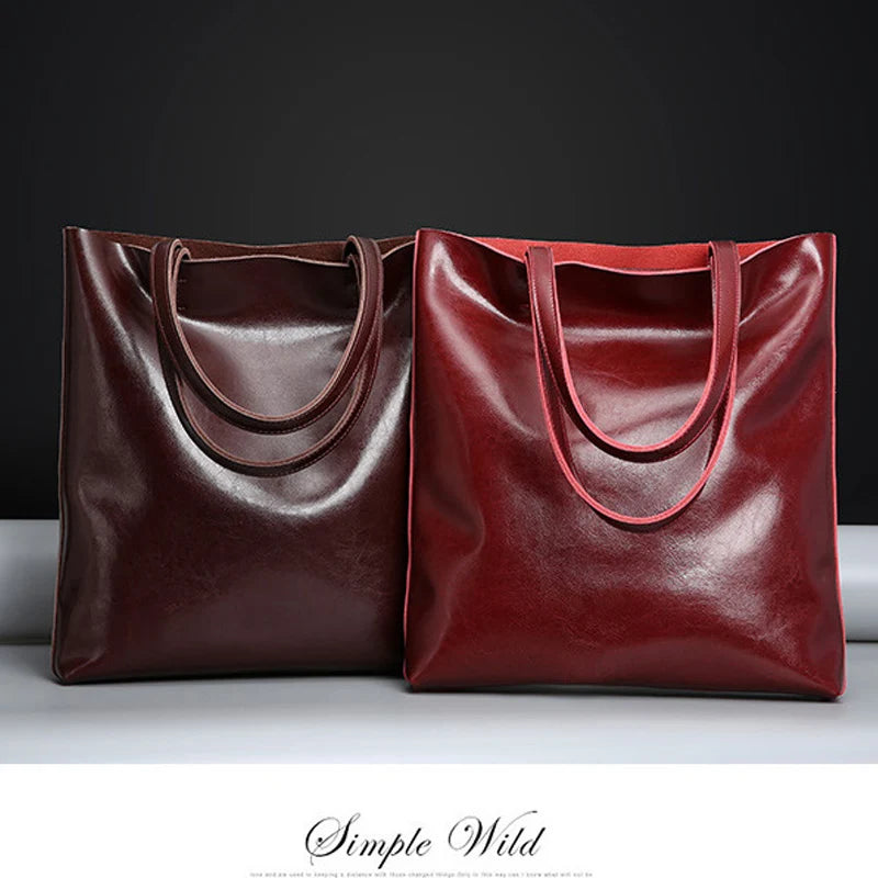 Women’s Genuine Cow Leather Tote – Large Vintage Handbag for Office & Daily Use