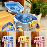 "Cartoon Bus Straw Cup – Large Capacity Kids Water Bottle with Bounce Straw"