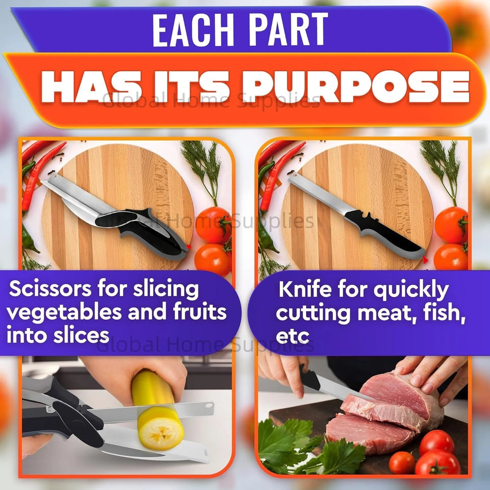 Cutting Board Scissors – Smart Kitchen Food Cutter Knife with Built-in Chopping Board