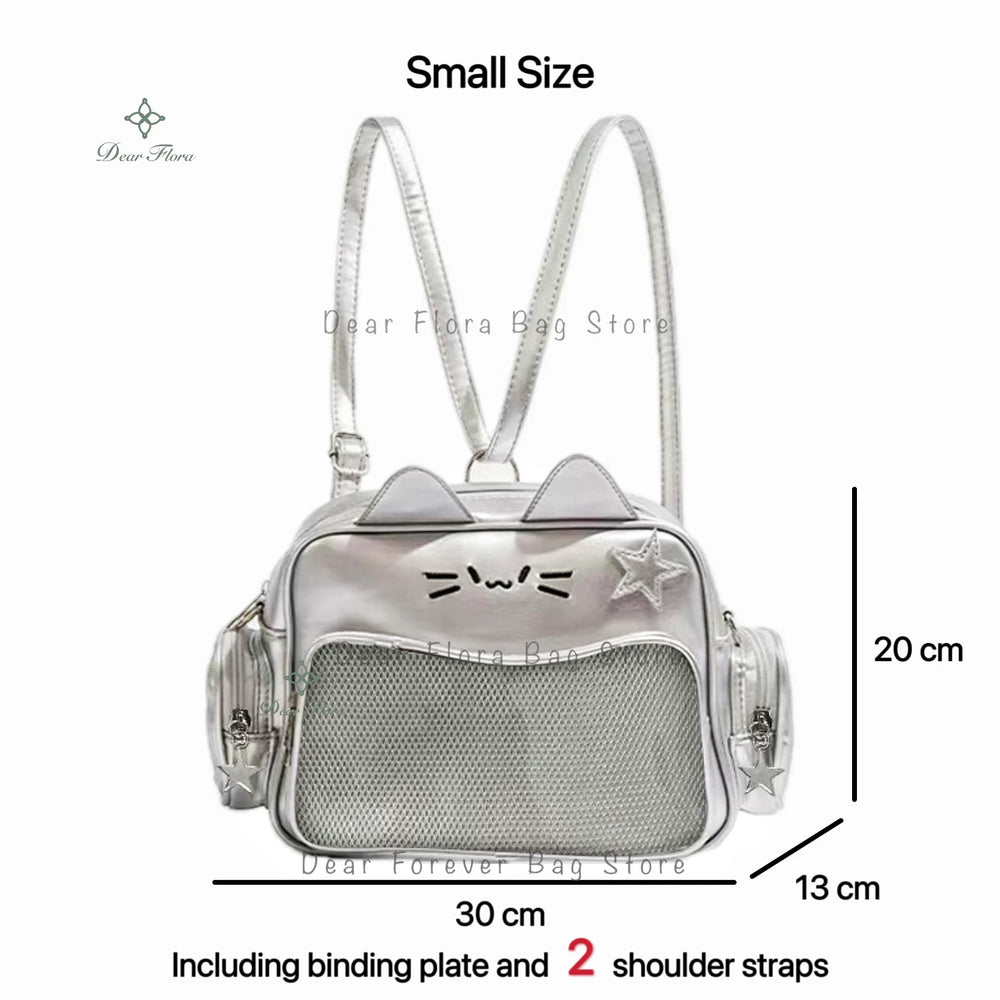 Korean Kawaii Cat  Bag – Cute PU Shoulder Bag with Transparent Pocket.