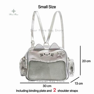 Korean Kawaii Cat  Bag – Cute PU Shoulder Bag with Transparent Pocket.
