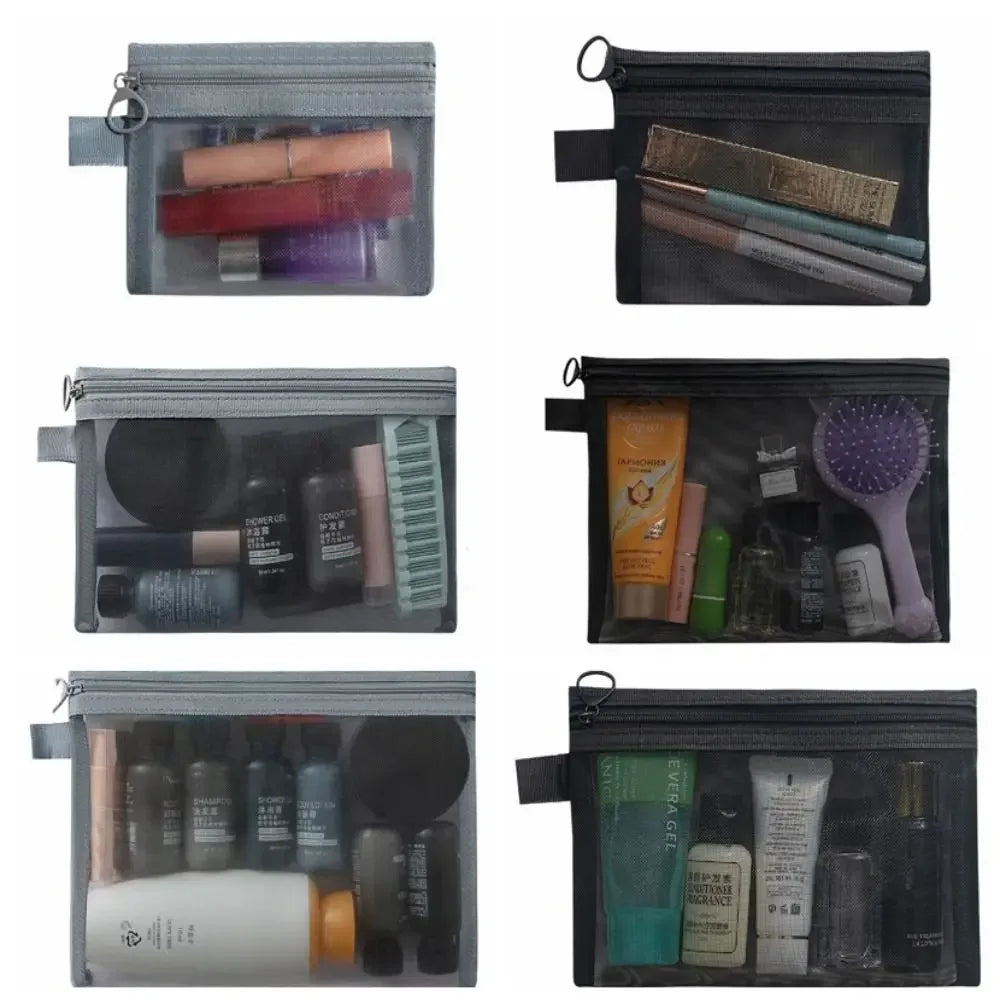 3-Size Nylon Mesh Makeup Bags – Waterproof Toiletry & Brush Organizer Pouches for Women
