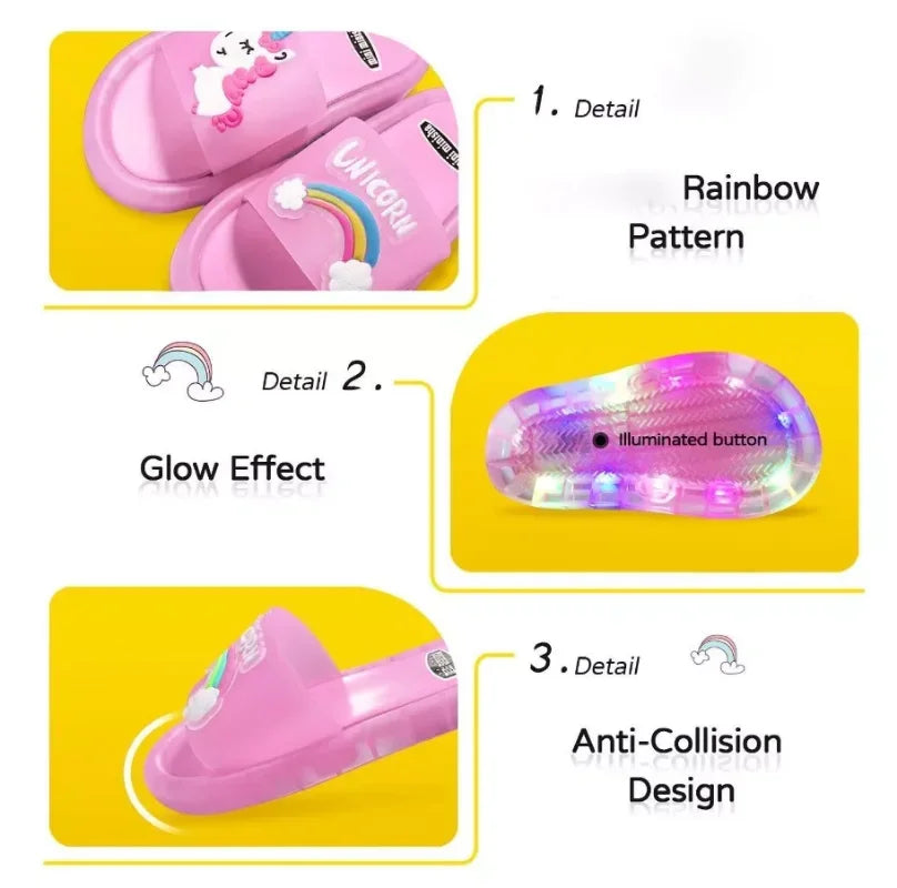 "Kids Unicorn Cartoon Slippers – Cute Light-Up Shoes for Boys & Girls"