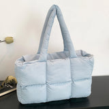 Women’s Puffer Shoulder Bag – Solid Color Quilted Cloud Tote, Large Capacity Soft Commuting Handbag