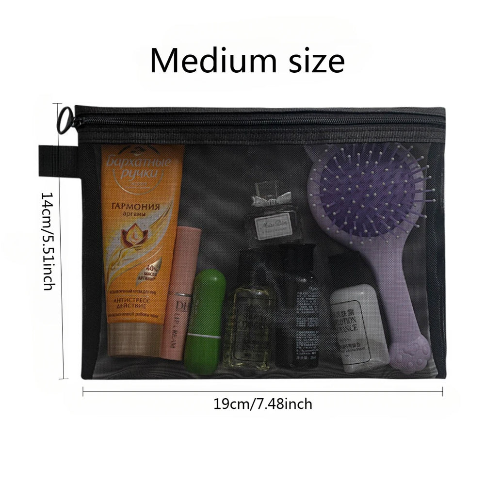 3-Size Nylon Mesh Makeup Bags – Waterproof Toiletry & Brush Organizer Pouches for Women