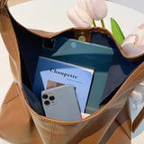Women'S Large Vintage Tote - Solid Texture, Leather Effect Texture Versatile Tote Bag.