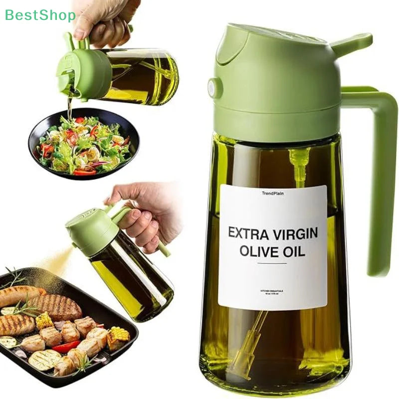 2-in-1 Oil Bottle – Dual-Function Olive Oil Sprayer & Pour Dispenser, Light-Blocking Design.