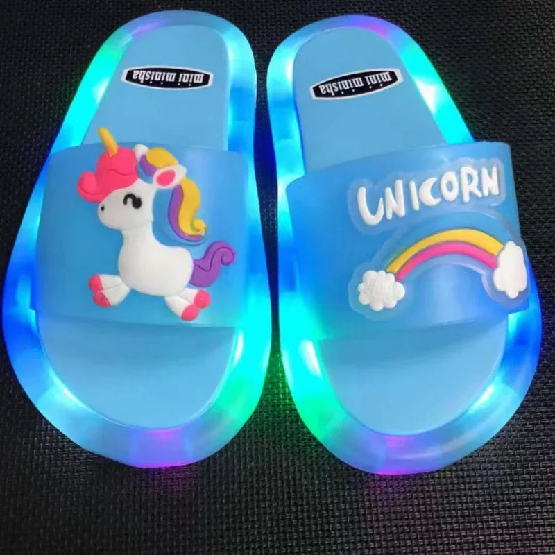 "Kids Unicorn Cartoon Slippers – Cute Light-Up Shoes for Boys & Girls"