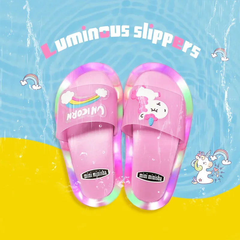 "Kids Unicorn Cartoon Slippers – Cute Light-Up Shoes for Boys & Girls"