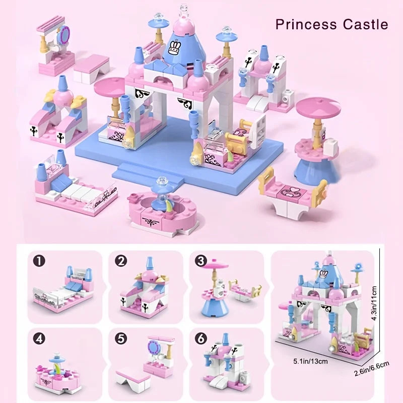 6-In-1 Girls Castle Building Block Kit - Create Unique Structures with Deformable Combinations Compatible