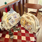 Korean Kawaii Cat  Bag – Cute PU Shoulder Bag with Transparent Pocket.