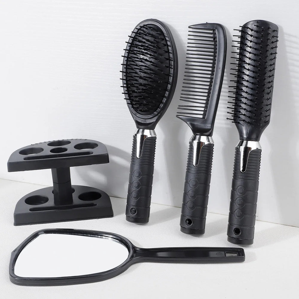 4-Pack Hair Comb & Brush Set with Mirror – Professional Styling & Massage Tool Kit