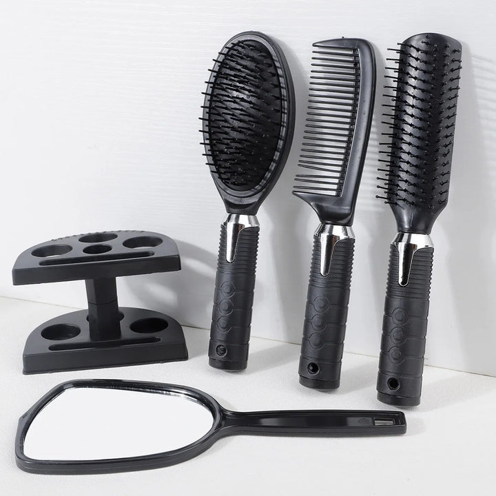 4-Pack Hair Comb & Brush Set with Mirror – Professional Styling & Massage Tool Kit