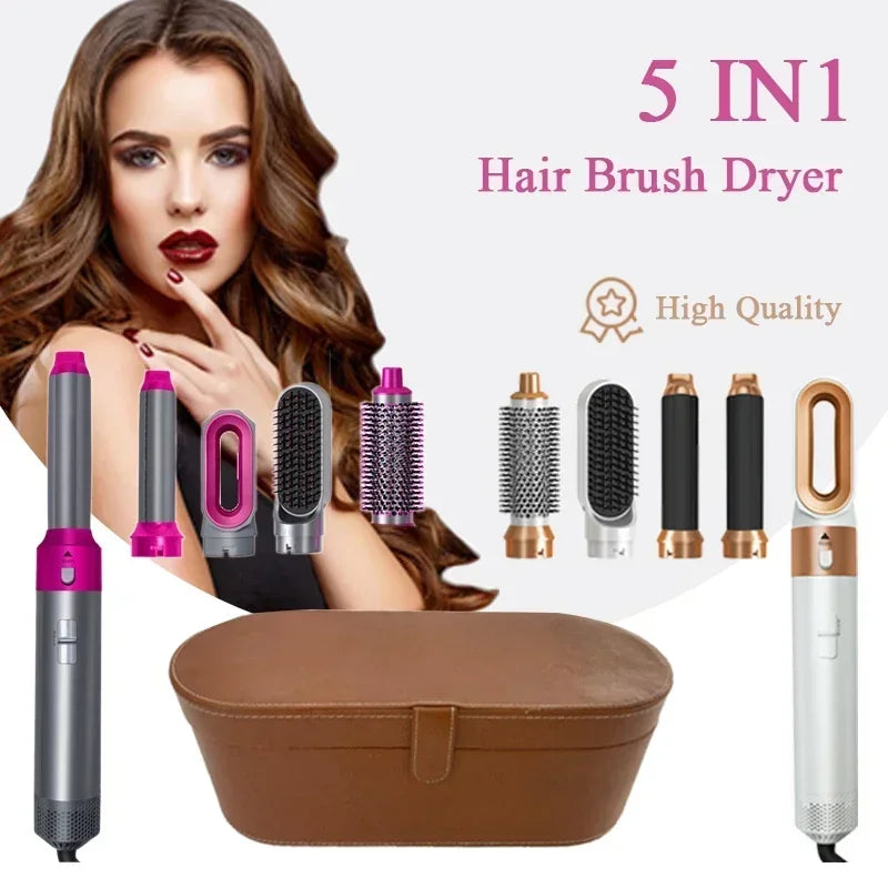 5-in-1 Hair Dryer & Hot Comb Set – Professional Curler, Straightener & Styling Tool