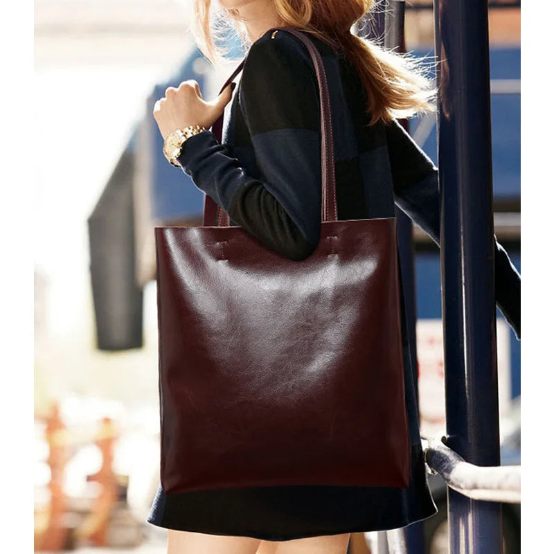 Women’s Genuine Cow Leather Tote – Large Vintage Handbag for Office & Daily Use