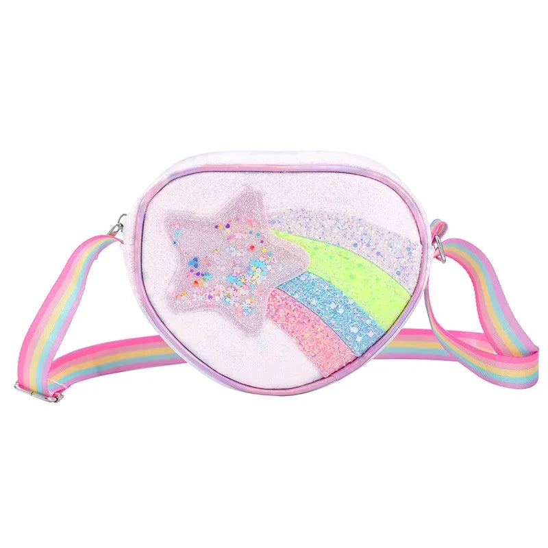 Rainbow Heart Kids Crossbody Bag – Cute Cartoon Coin Purse with Colorful Straps for Baby Girls