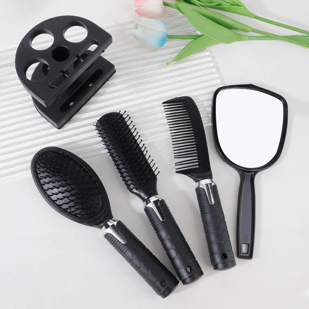 4-Pack Hair Comb & Brush Set with Mirror – Professional Styling & Massage Tool Kit