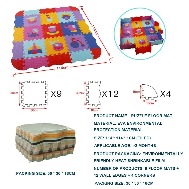 EVA Foam Baby Play Mat with Fence – Thick Puzzle Floor Mat for Kids & Toddlers