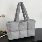 Women’s Puffer Shoulder Bag – Solid Color Quilted Cloud Tote, Large Capacity Soft Commuting Handbag