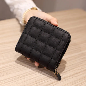 Women’s PU Leather Short Wallet – Luxury Plaid Nubuck Card Holder, Small Zipper Coin Purse