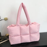 Women’s Puffer Shoulder Bag – Solid Color Quilted Cloud Tote, Large Capacity Soft Commuting Handbag