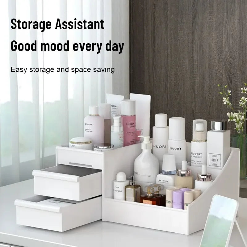 White Plastic Makeup Organizer – Drawer Storage Box for Cosmetics & Skincare