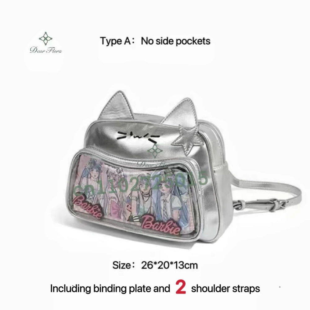 Korean Kawaii Cat  Bag – Cute PU Shoulder Bag with Transparent Pocket.