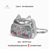 Korean Kawaii Cat  Bag – Cute PU Shoulder Bag with Transparent Pocket.